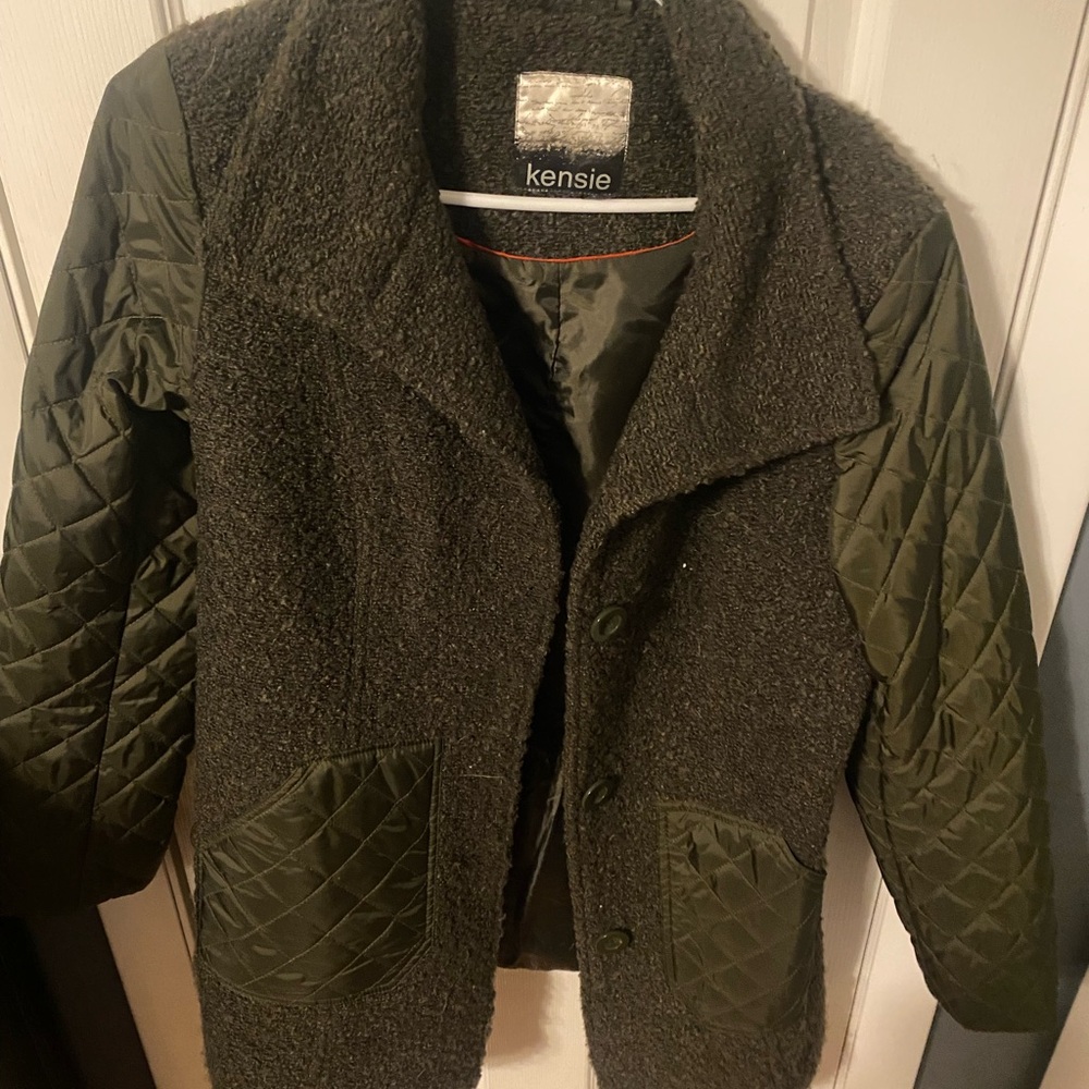 Kensie Green Quilted Sleeve Coat